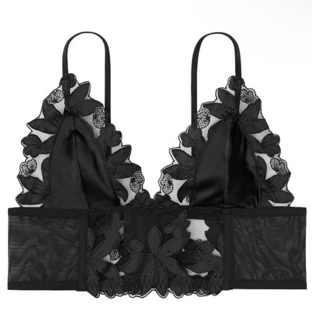 Satin Unlined Black Lace Bralette